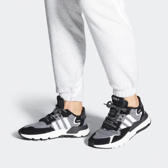 Adidas Nite Jogger in black and white shoes size 8
